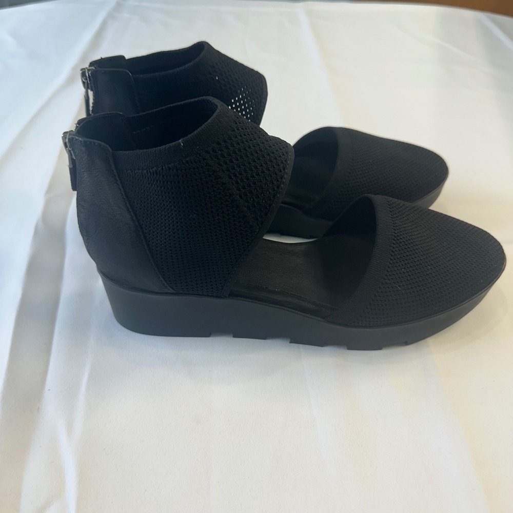 Eileen Fisher Womens Black Stretch Knit Wedge Sandals Back Zip Platform 6.5
